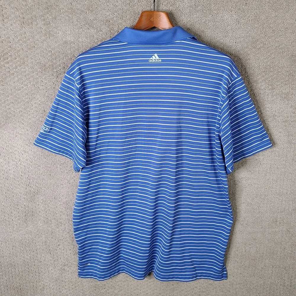 Adidas Shirt Men L Blue White Striped Golf Polo ClimaCool Audubon 1908 Polyester
